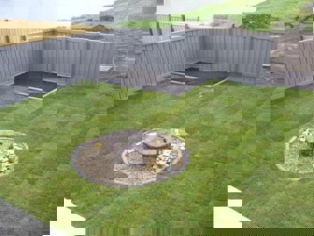 Fire pit in a residential backyard